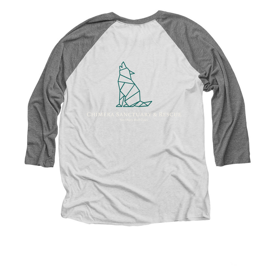 Chimera Sanctuary & Rescue Merch!, a Premium Heather and Heather White 3/4 Sleeve Baseball Tee (back-view)