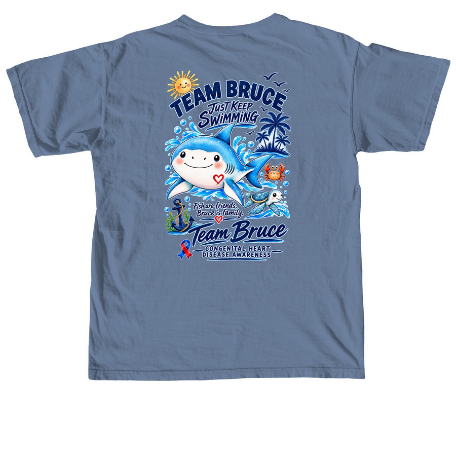 Here's Brucey in color!, a Blue Jean Comfort Colors Unisex Tee (back-view)