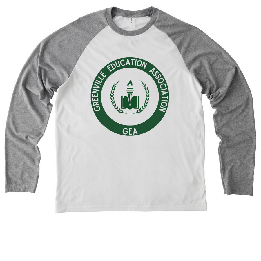 Greenville Education Association, a Aluminum Grey/ Bright White Allmade Eco Triblend Colorblock Raglan Long Sleeve Tee