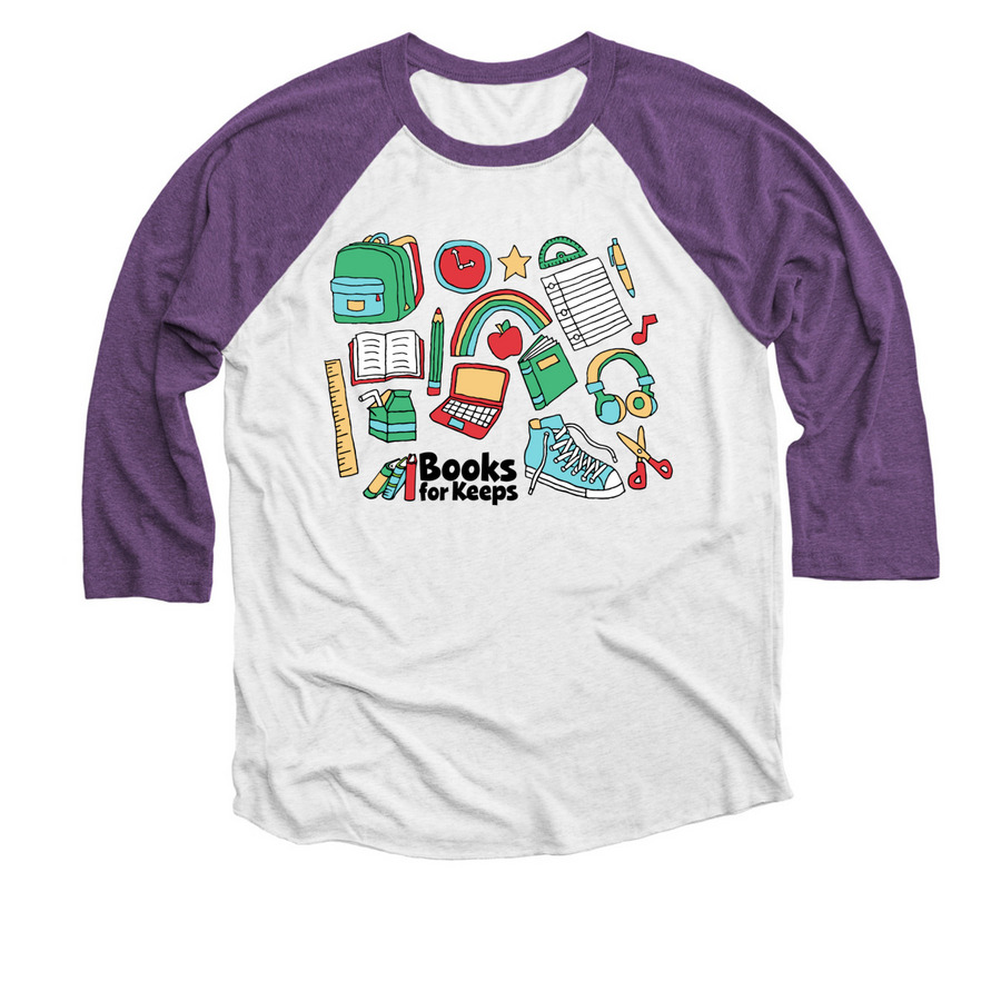 BFK Classic Tee, a Purple Rush and Heather White 3/4 Sleeve Baseball Tee