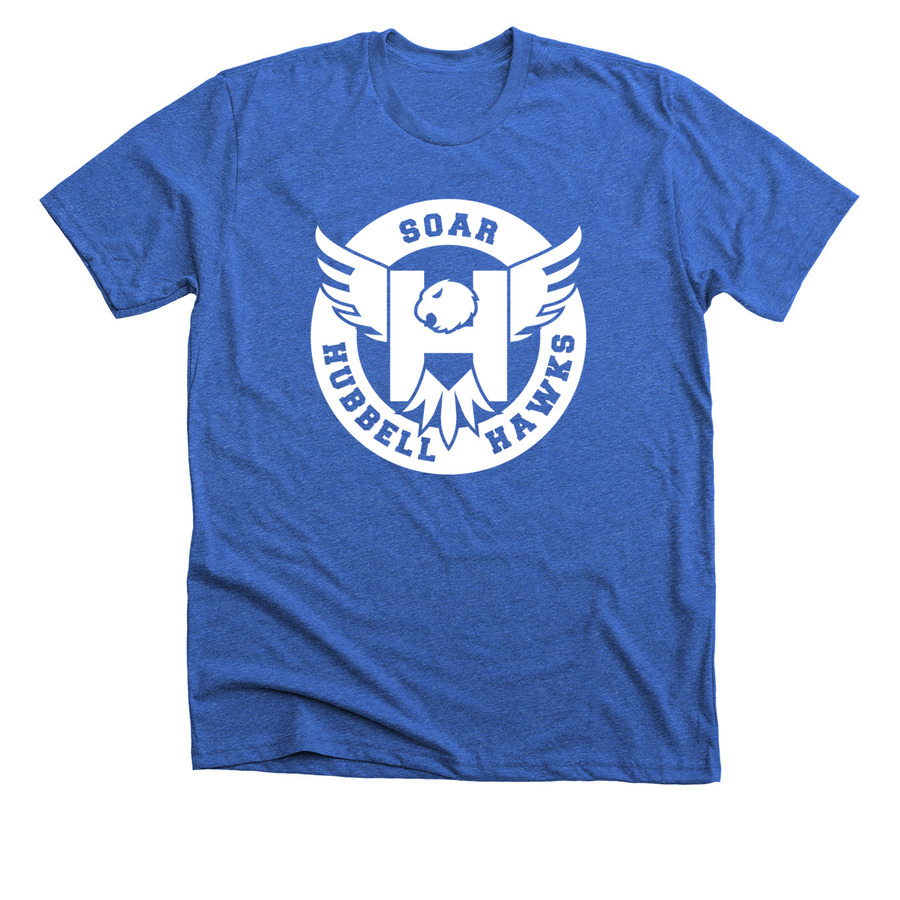 Soar Hubbell Hawks, a Heather True Royal Premium Unisex Tee