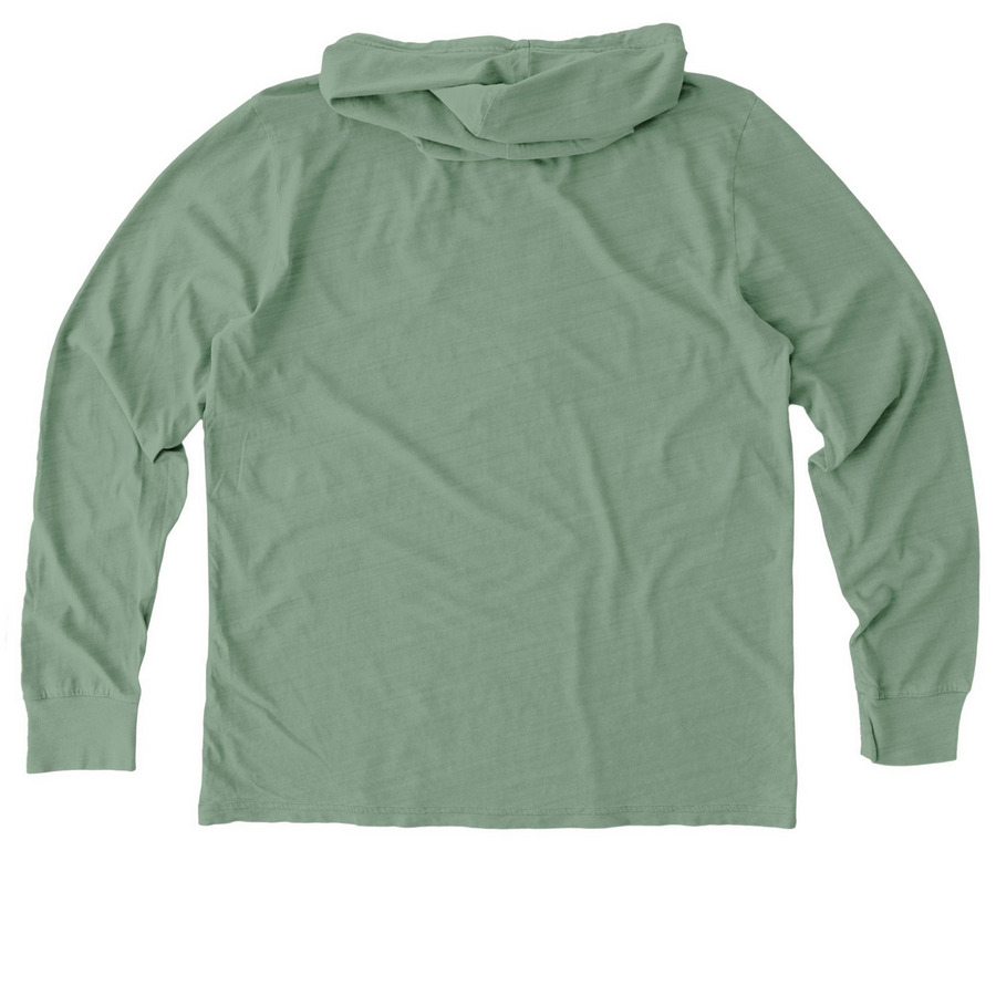 Borzoi Life, a Lichen Green Allmade Organic Cotton Mineral Dye Hoodie Tee (back-view)