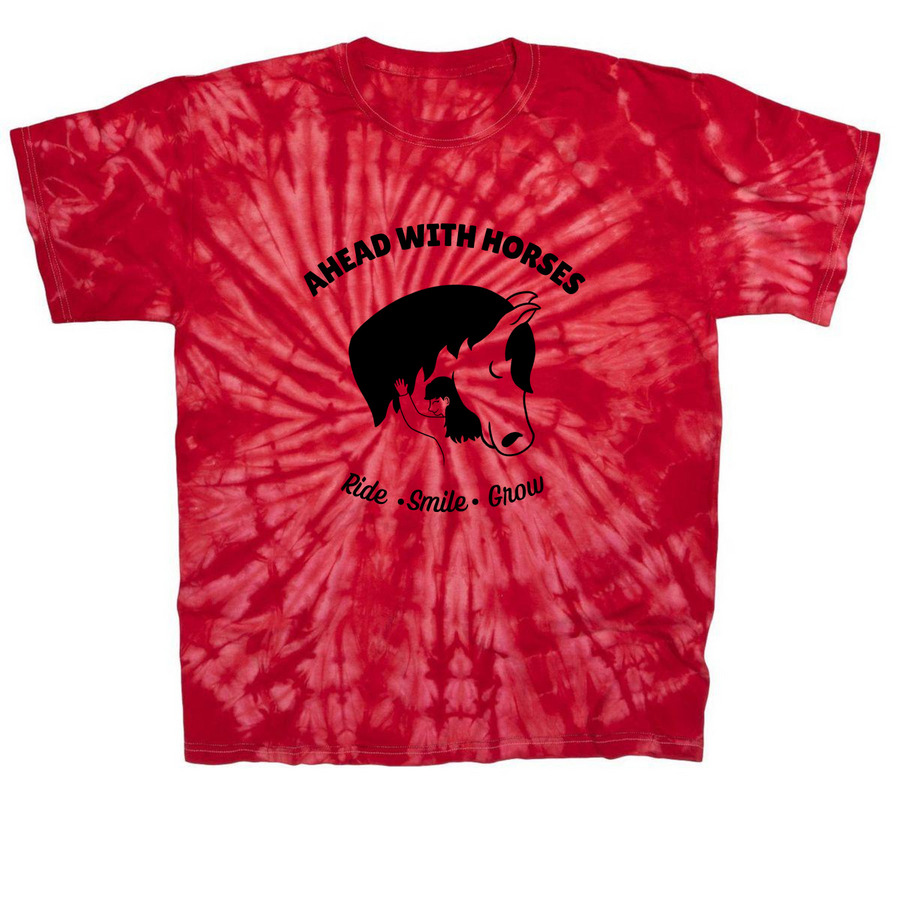 AHEAD With Horses Fun Day Tee, a Red Classic Tie Dye Tee