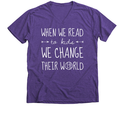 Change Their World by Reading Tee, a Purple Rush Premium V-Neck Tee