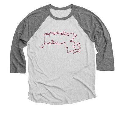 Reproductive Justice, a Premium Heather and Heather White 3/4 Sleeve Baseball Tee