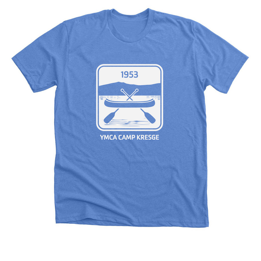 YMCA Camp Kresge - NEW LOGO, a Heather Columbia Blue Premium Unisex Tee