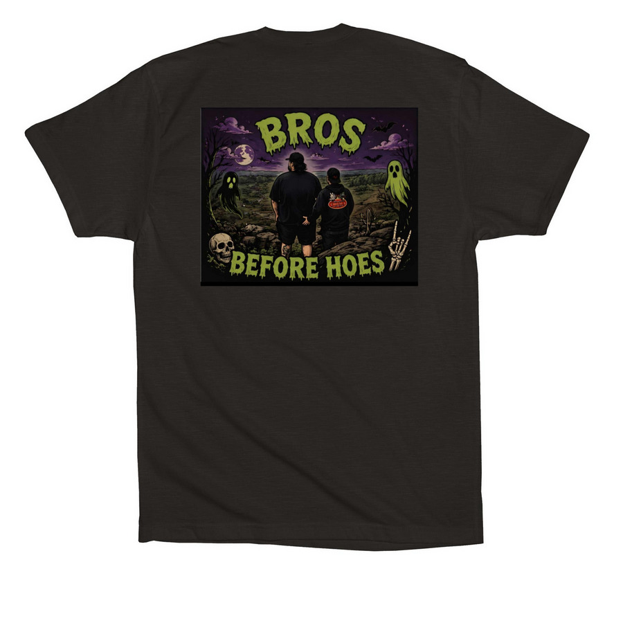 Bro?s B4 you know haunthunters, a Black Premium Cotton Tee (back-view)