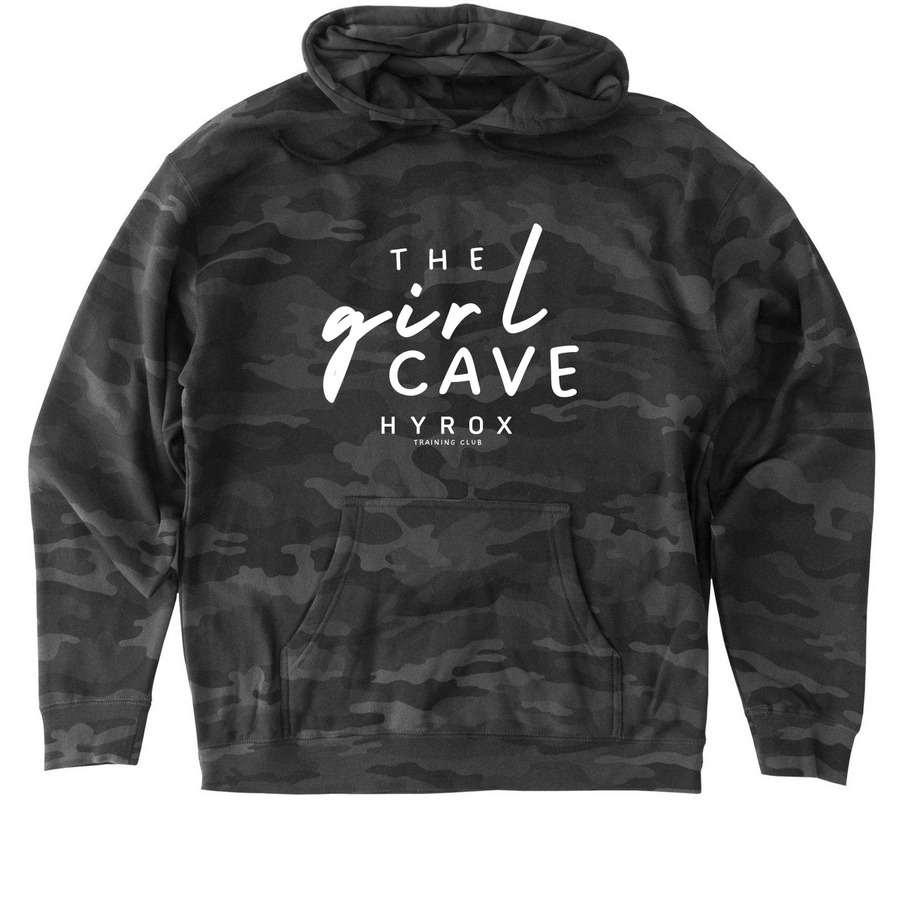 The Girl Cave HYROX Hoodies, a Black Camo Heavyweight Camo Pullover Hoodie