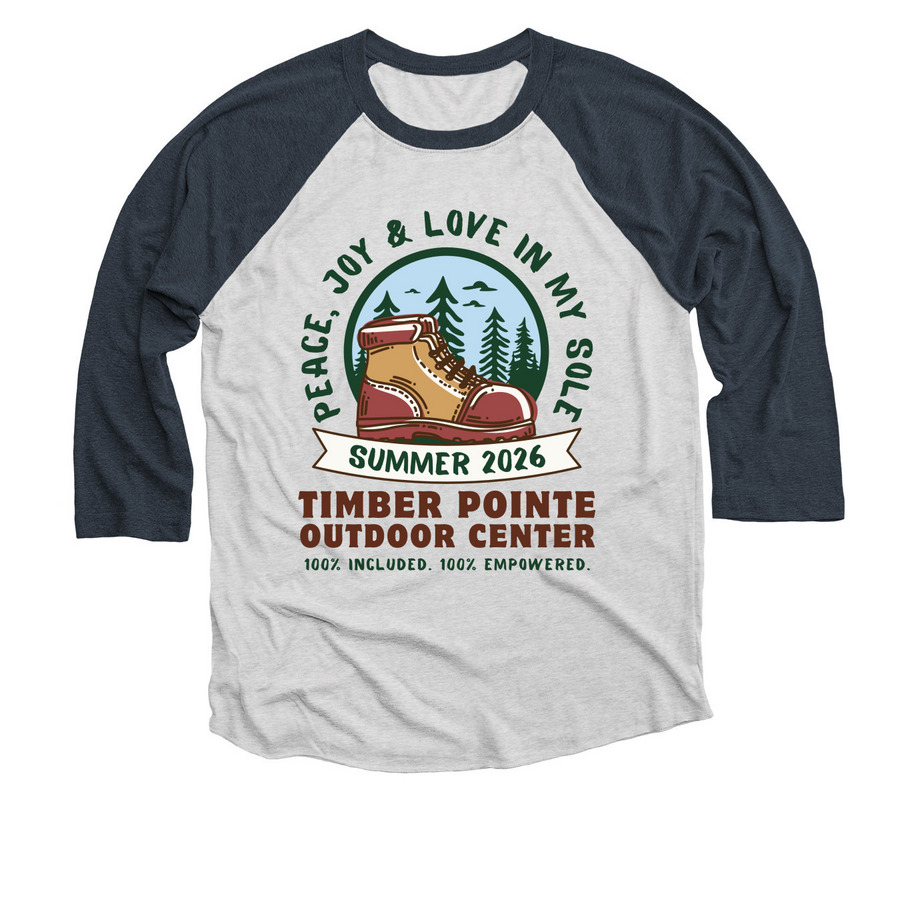 Summer 2026 Shirt- Adult Lighter Colors, a Indigo and Heather White 3/4 Sleeve Baseball Tee