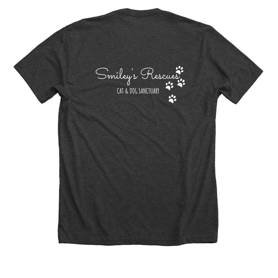 Feral- Smiley's Rescues, a Dark Grey Heather Premium Unisex Tee (back-view)