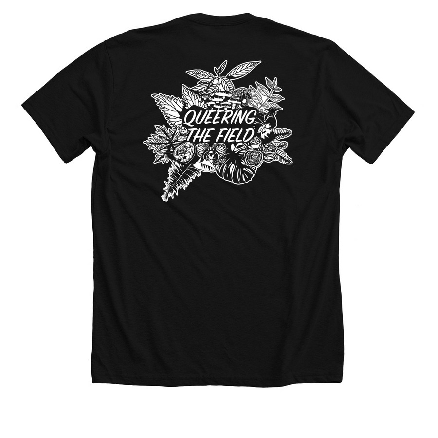 Queering the Field, a Solid Black Blend Premium Unisex Tee (back-view)