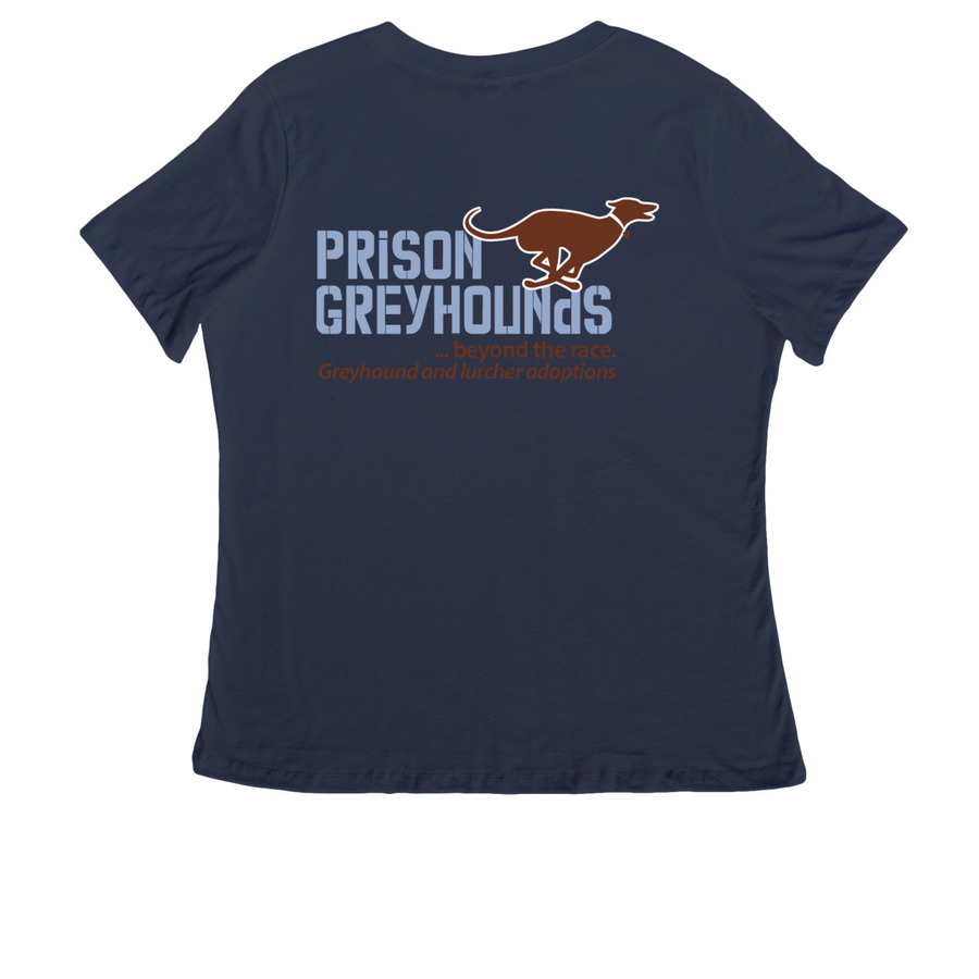 Prison Greyhounds - Front & Back Logo C5, a Navy Women's Relaxed V-Neck Tee (back-view)