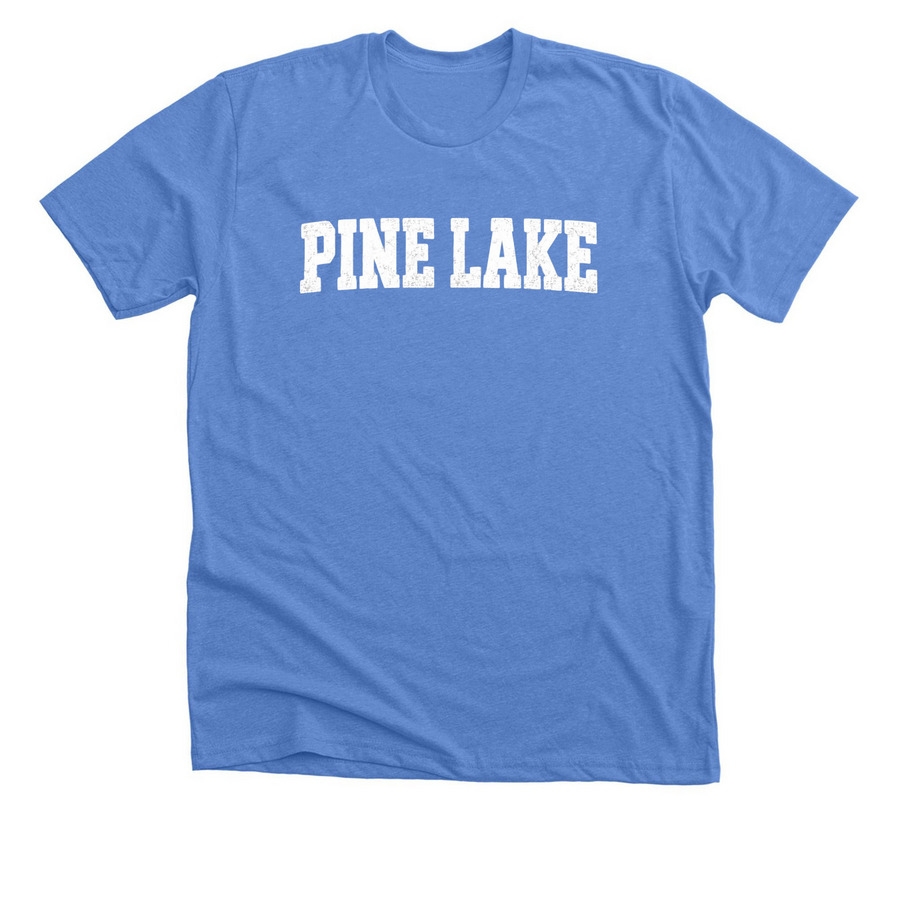 Pine Lake Classic Block in White, a Heather Columbia Blue Premium Unisex Tee