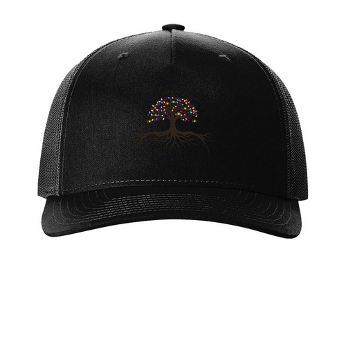 Hats, a Black Printed Five-Panel Trucker Cap