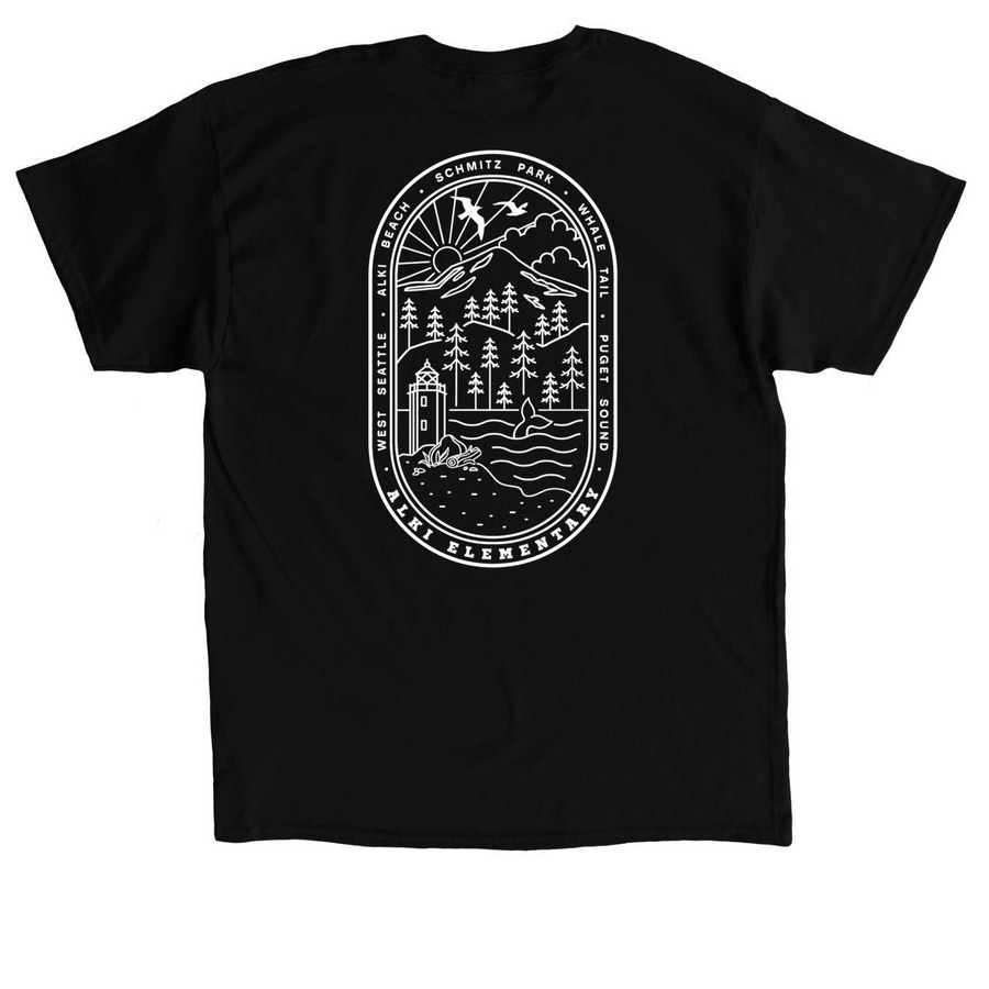 Fall 2024 "West Seattle" Apparel, a Black Classic Unisex Tee (back-view)