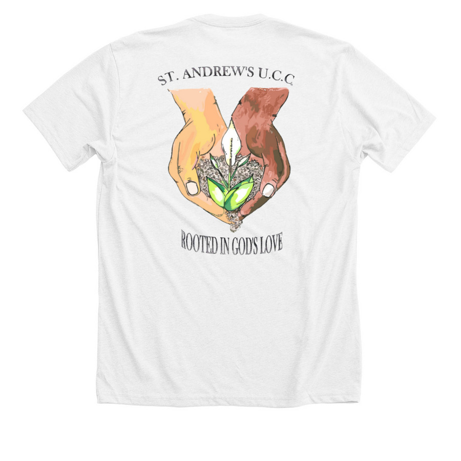 St. Andrew's Original Logo Tees, a Solid White Blend Premium Unisex Tee (back-view)