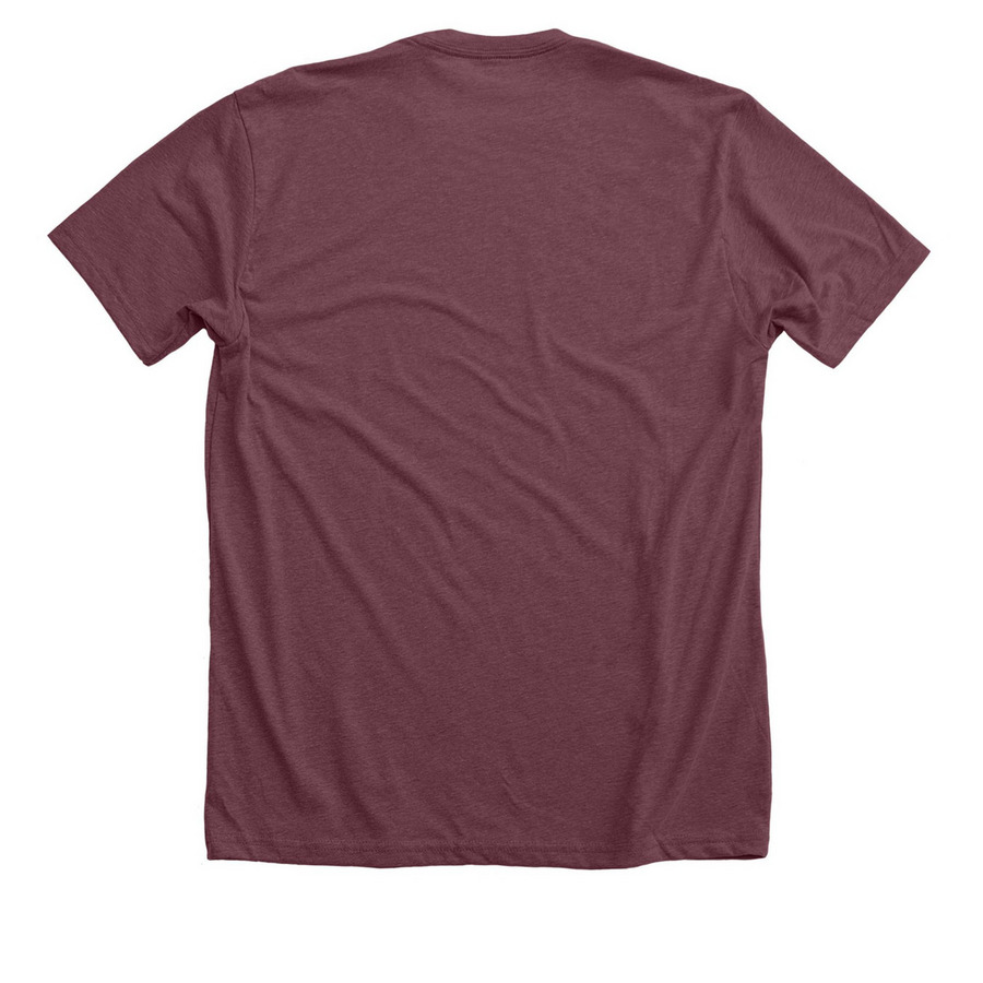 Macaulay at Brooklyn College, a Heather Maroon Premium Unisex Tee (back-view)