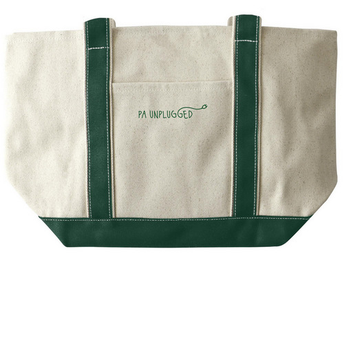 PA Unplugged OG Logo Tote, a Natural/Forest Large Two-Tone Canvas Tote Bag