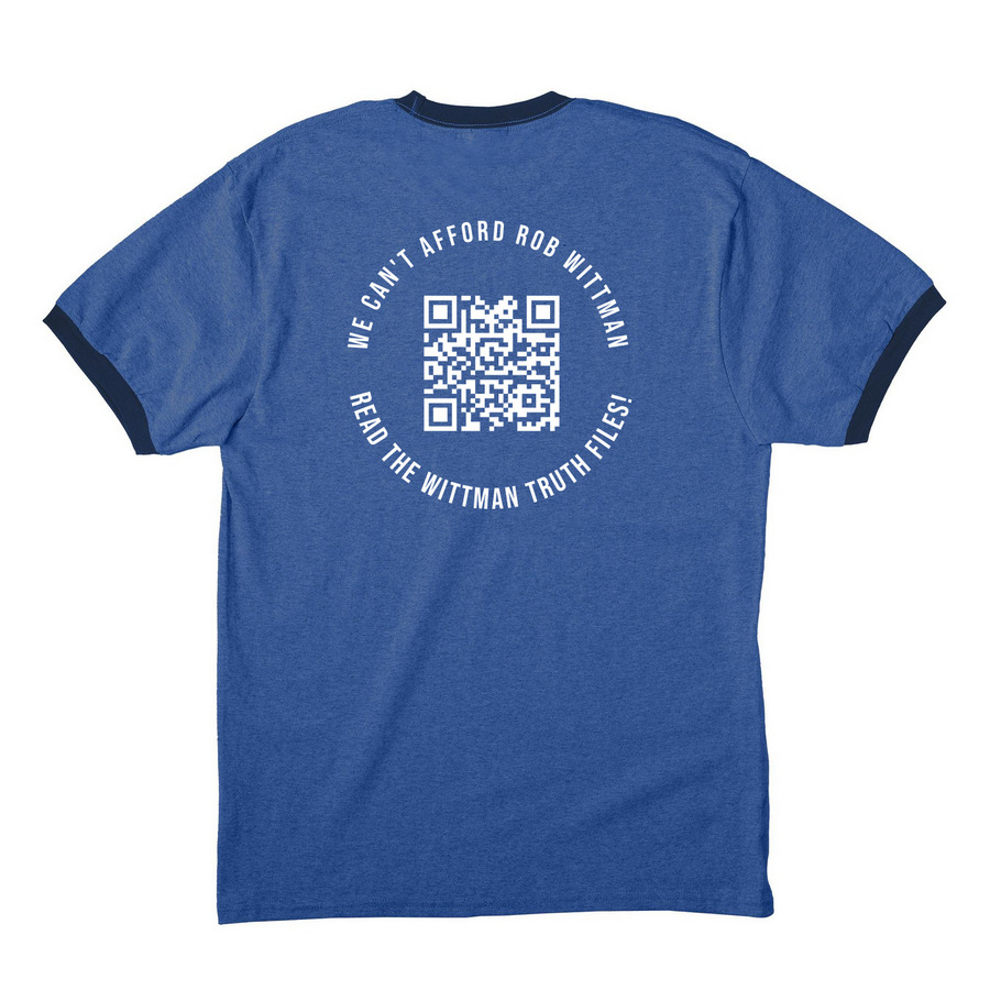 WTF, Rob? shirts, a Heather Royal/ Navy Cotton Ringer Tee (back-view)