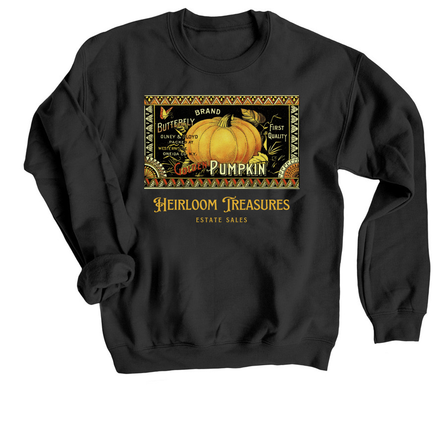 Golden Pumpkin, a Black Crewneck Sweatshirt