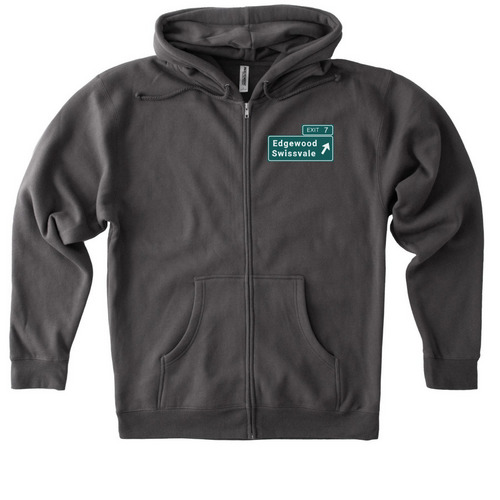 Swissvale/Edgewood Exit 7 v2, a Solid Charcoal Heavyweight Zip Up Hoodie