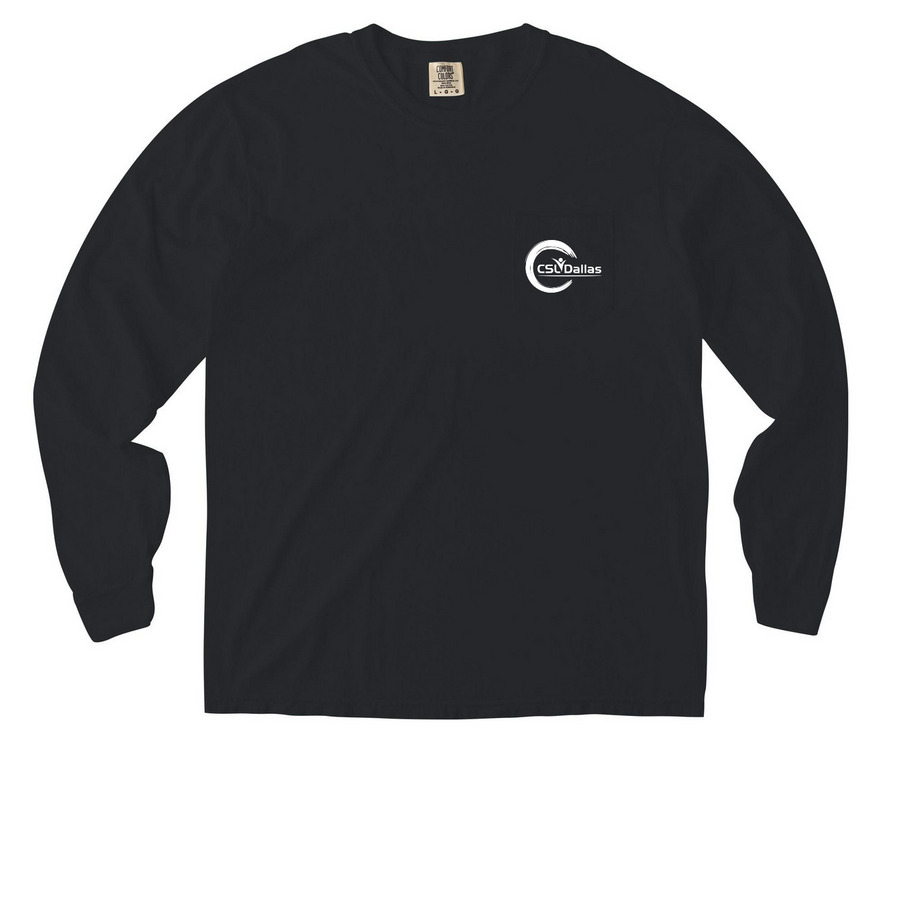 CSLDallas White Logo & Motto (Pocket Tees), a Black Comfort Colors Long Sleeve Pocket Tee