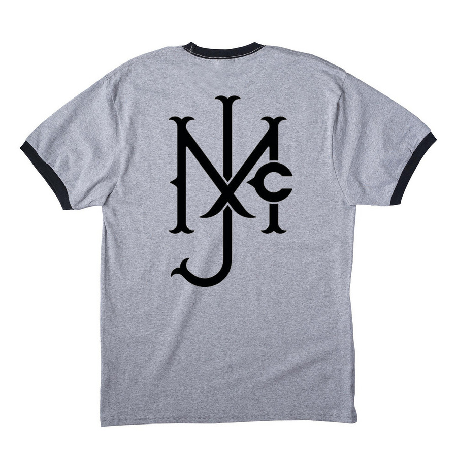 McNally Jackson Softball Tee, a Athletic Heather/ Jet Black Cotton Ringer Tee (back-view)