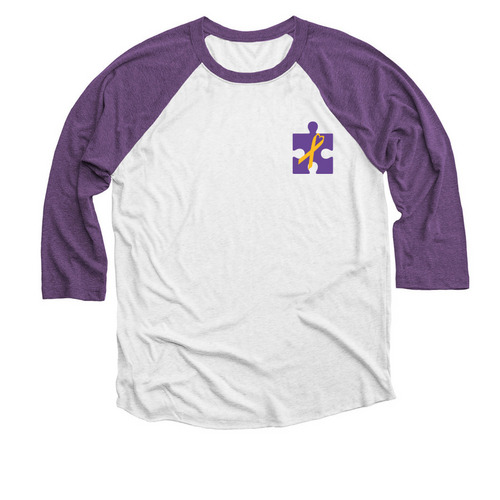 Puzzling For Hope, a Purple Rush and Heather White 3/4 Sleeve Baseball Tee