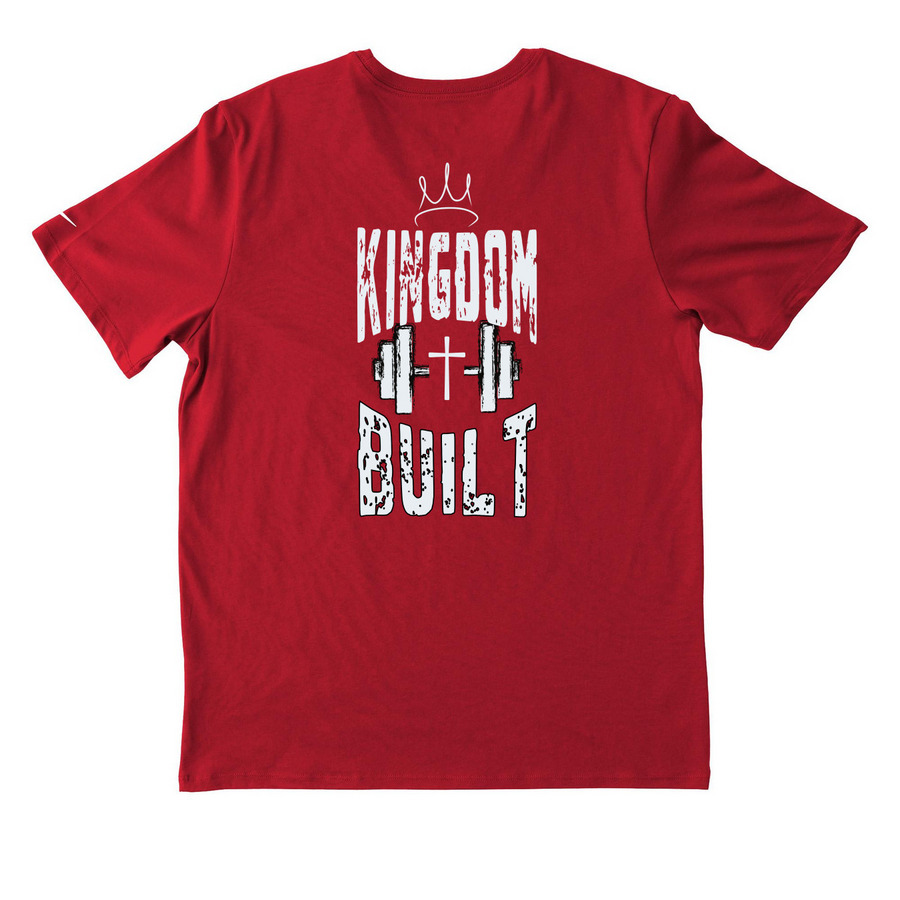 Kingdom Built, a Gym Red Nike Dri-FIT Jersey Blend Performance Tee (back-view)
