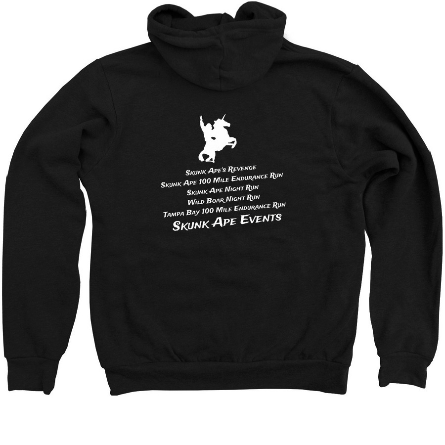 Skunk Ape Events, a Black Zip Up Hoodie (back-view)
