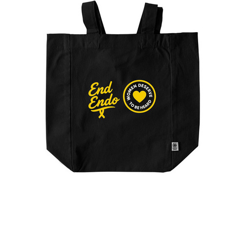 End Endo Tote, a Black Recycled Cotton Tote Bag