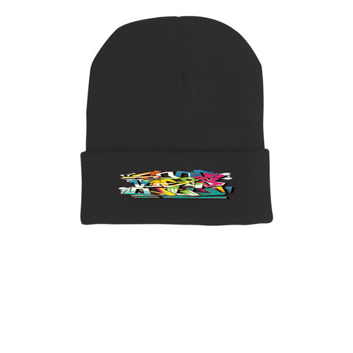 Good Vibes Only Beanie, a Black Printed Cuffed Beanie