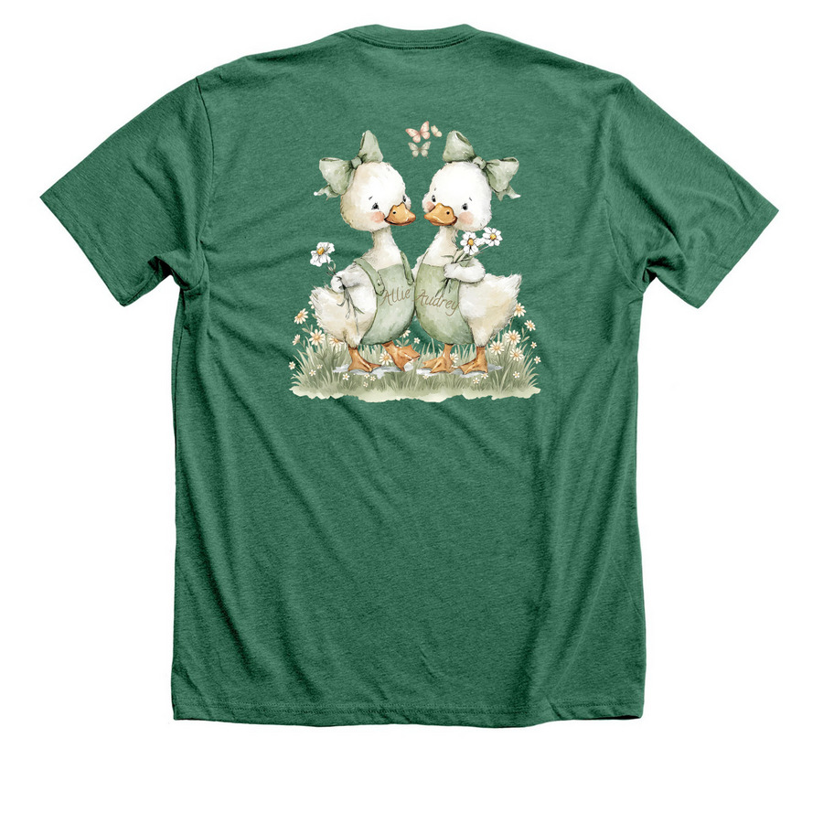 Durham Ducklings, a Heather Grass Green Premium Unisex Tee (back-view)