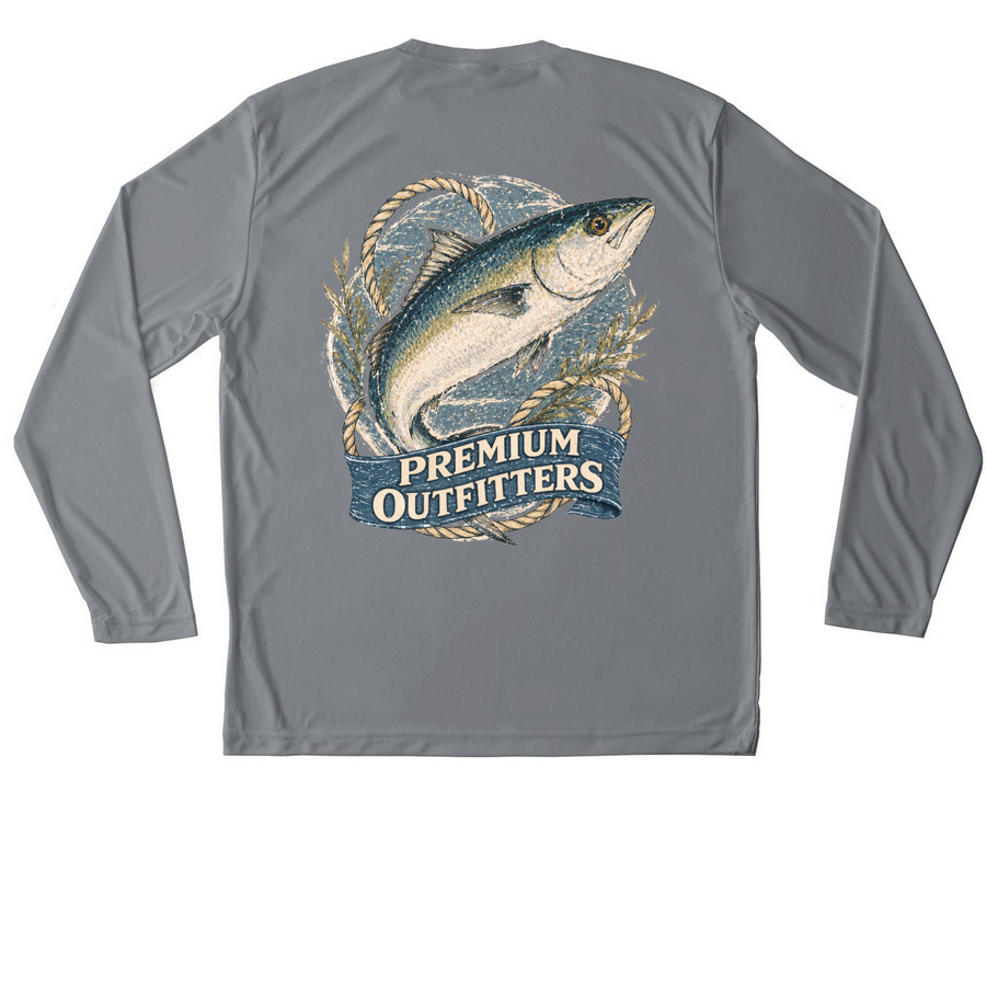 Bluefish Long Sleeve&nbsp;, a Grey Concrete Unisex Performance Long Sleeve Tee (back-view)