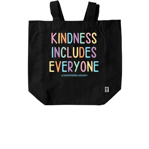 Kindness Includes Everyone, a Black Recycled Cotton Tote Bag