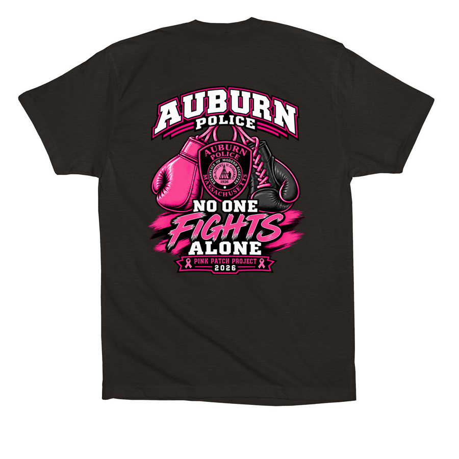 2026 Auburn Police No One Fights Alone!, a Black Premium Cotton Tee (back-view)