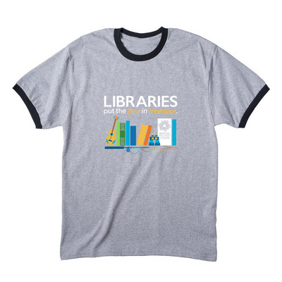 Libraries Put the Free in Freedom Apparel, a Athletic Heather/ Jet Black Cotton Ringer Tee
