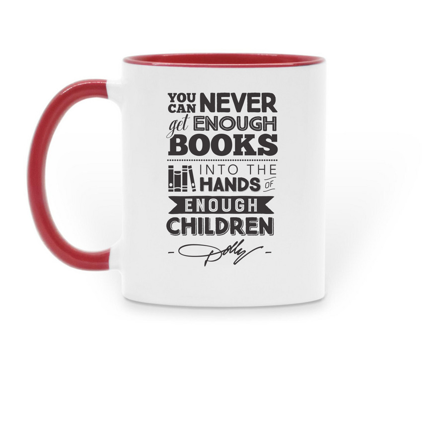 Arkansas Imagination Library Coffee Mug, a Red Two-Tone Ceramic Mug (back-view)