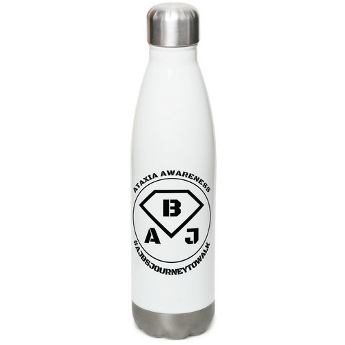 AJB raises Ataxia Awareness, a White Stainless Steel Water Bottle