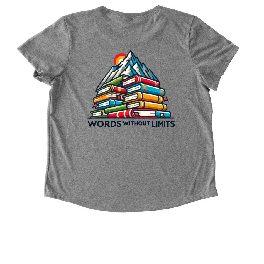 Words Without Limits, a Aluminum Grey Allmade Eco Triblend Women?s Scoop Neck Tee (back-view)