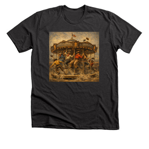 The Riding the Merry Go T-Shirt, a Dark Grey Heather Premium Unisex Tee