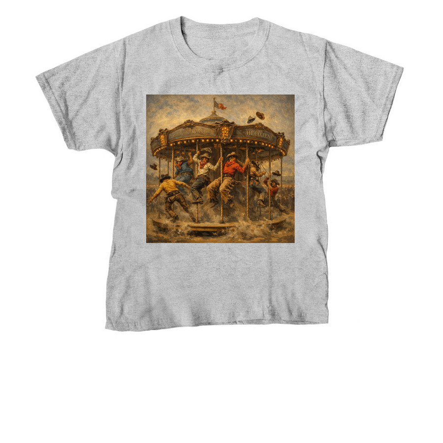 The Riding the Merry Go T-Shirt, a Sport Grey Youth Unisex Tee