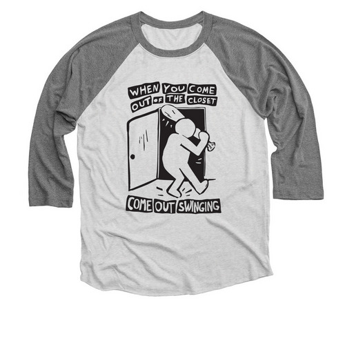 Come Out Swinging, a Premium Heather and Heather White 3/4 Sleeve Baseball Tee