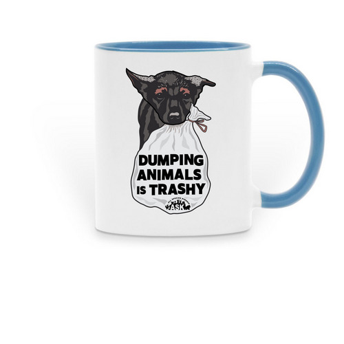 Dumping Animals is Trashy&nbsp;, a Light Blue Two-Tone Ceramic Mug