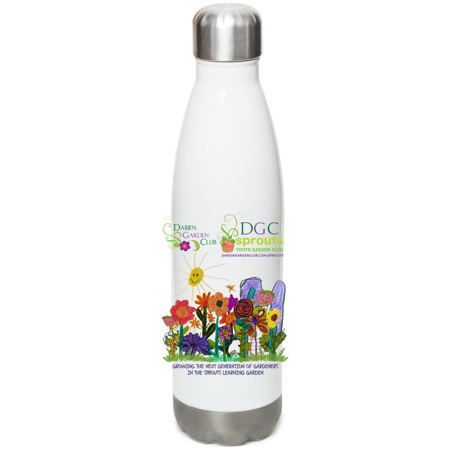 DGC Sprouts Hydrate, a White Stainless Steel Water Bottle (back-view)