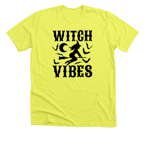 witch vibes/black letters, a Neon Yellow Premium Unisex Tee