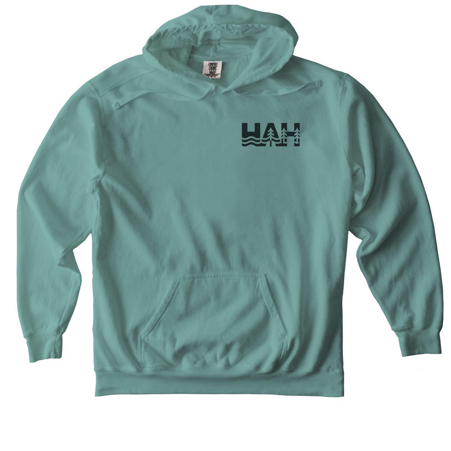 Lake on back, a Seafoam Comfort Colors Pullover Hoodie
