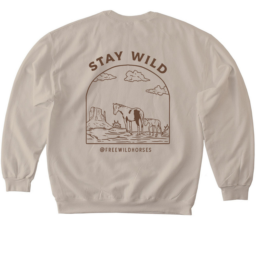 AWHC: The Jenni Wild Horse in Earth Colors, a Sand Softstyle Crewneck Sweatshirt (back-view)