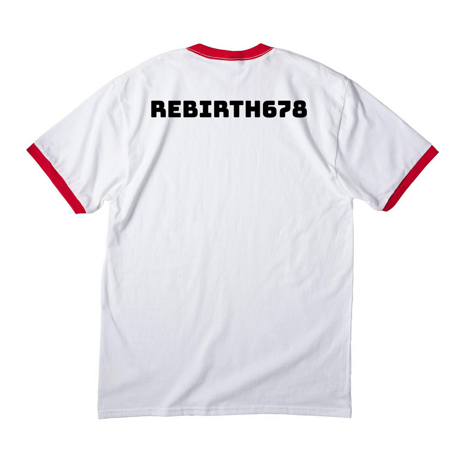 Rebirth6: Bet on Yourself, a White/ Red Cotton Ringer Tee (back-view)