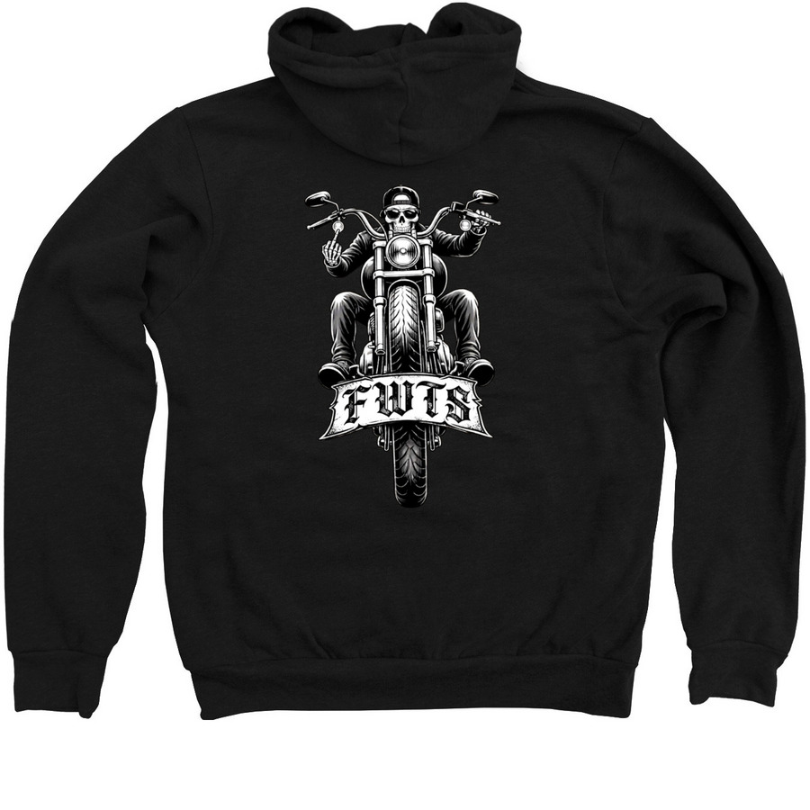 FWTS, a Black Zip Up Hoodie (back-view)